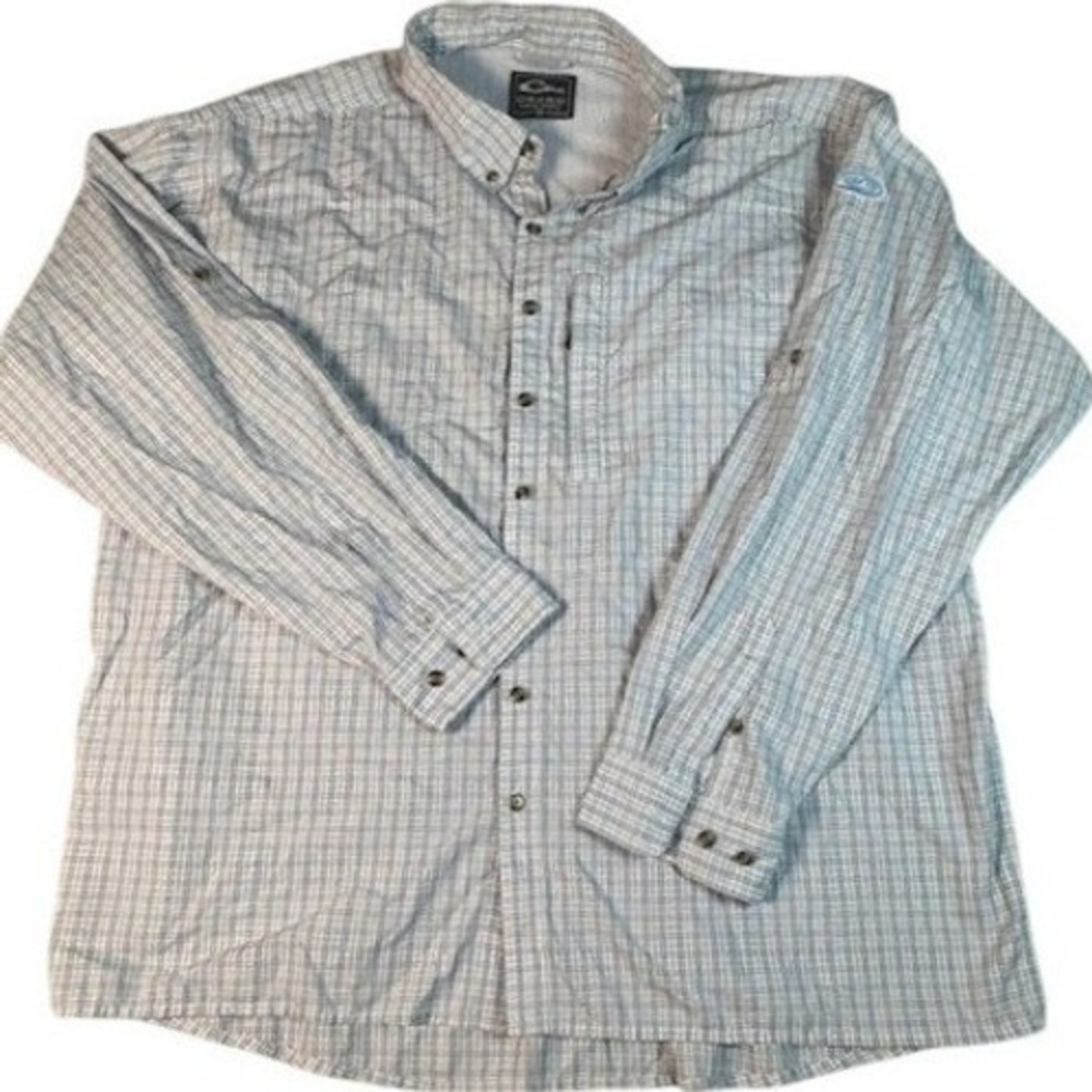 Drake Fishing Shirt Mens 3X Blue Plaid‎ Long Sleeve Vented Button Down Pocket